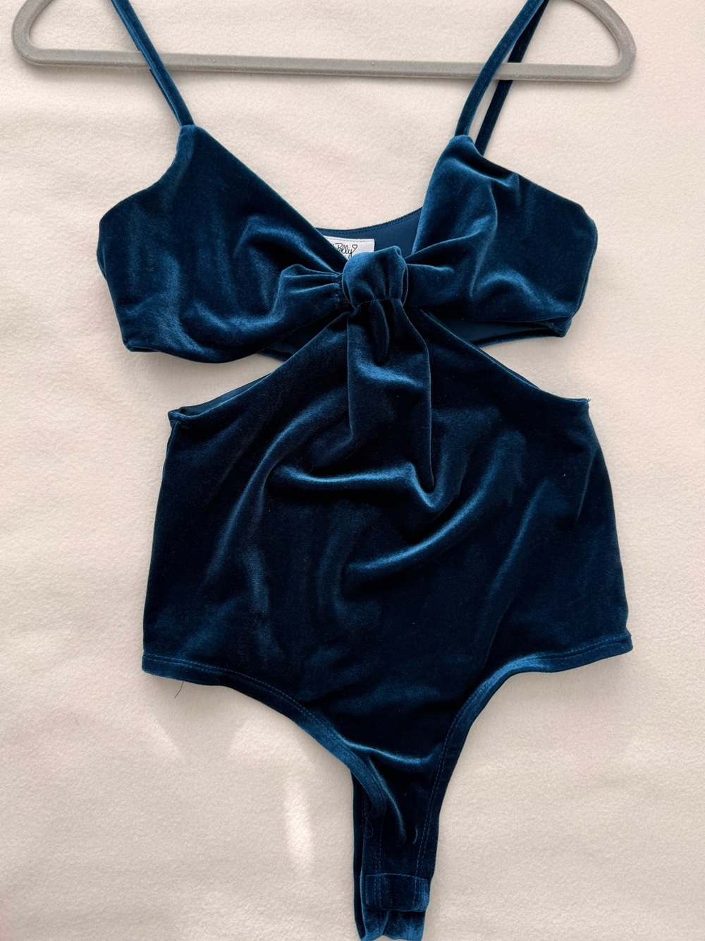 Velvet Knot-Front Deep Teal Women's Bodysuit